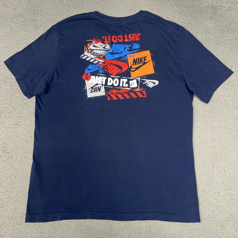 The Nike Tee Just Do It T Shirt Men's L Blue 2-Sided Graffiti Stencil BQ0244-410